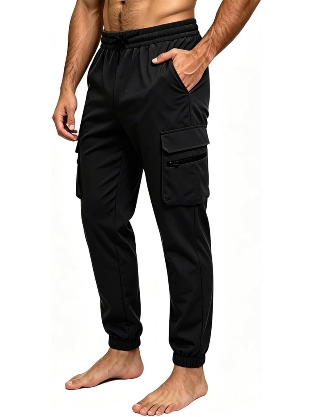 Men's Relaxed Fit Cargo Joggers with Zipper Pockets, Stretchy Tapered Casual